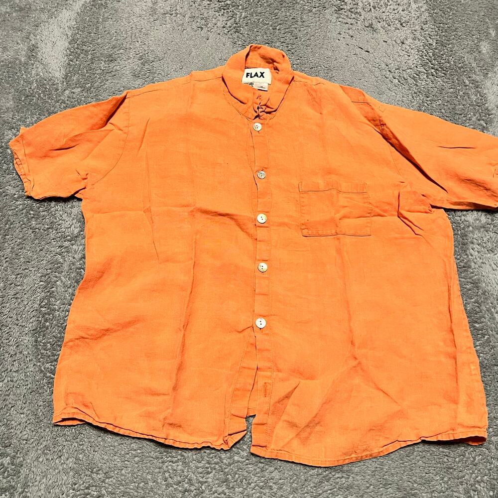 Flax Shirt Mens Small Orange Linen Button Short Sleeve